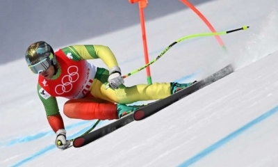 Simon Breitfuss en plena competencia en pekín 2022. Foto: AFP