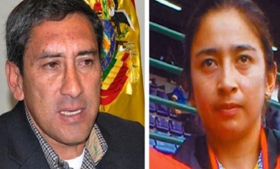 El ministro de Deportes, Tito Montaño, y la marchista olímpica, Giovana Irusta. Foto: ANF