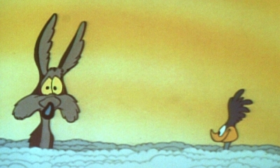 Los personajes del Coyote y el Correcaminos proyectados en una pantalla gigante en la Ópera de Sídney. Foto: AFP
