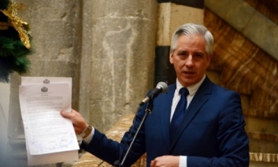 En una conferencia de prensa, García Linera, presidente nato de la ALP, junto a los representantes de las cámaras de Diputados y de Senadores