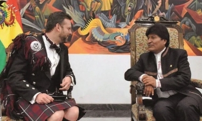 Glekin, embajador del Reino Unido, cuando presentó sus cartas credenciales a Evo, en 2019.
