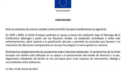 La Unión Europea (UE) emitió un comunicado