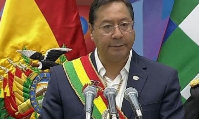 Presidente Luis Arce en el Congreso de la FAM-Bolivia en La Paz. Foto/captura