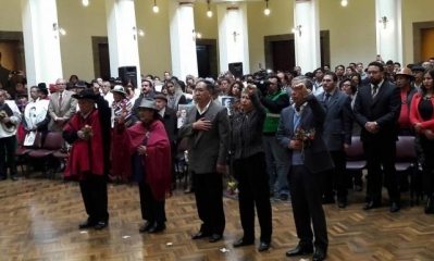 Gironda, Viscarra, Ramírez, Heredia y Barrientos juraron como miembros de la Comisión de la Verdad. Foto: Min. Comunicación.
