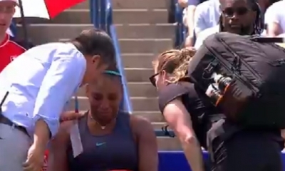 Serena Williams tras abandonar la final de la Copa Rogers, en el estadio Aviva Centre/Foto. Captura de pantalla