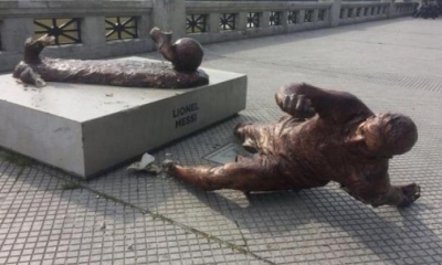 La estatua de Leo Messi fue objeto de nuevo de un acto vandálico (Twitter)