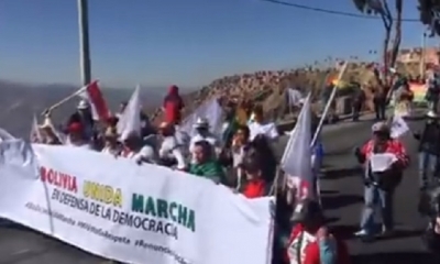 La marcha ya esta en el centro paceño/Foto. Captura de pantalla