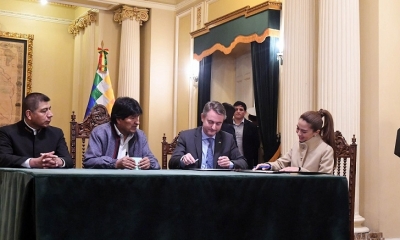  El Presidente Evo Morales asiste a la firma de convenio de cooperación Bolivia - U E para la gestión integral del agua y recursos naturales