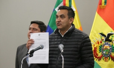 El ministro de la Presidencia, Yerko Núñez, en conferencia de prensa. Foto: Palacio de Gobierno