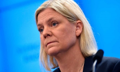 La primera ministra electa de Suecia, Magdalena Andersson, en conferencia de prensa este miércoles.
