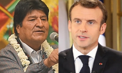Evo Morales y Emanuel Macron/Foto. Kandire 