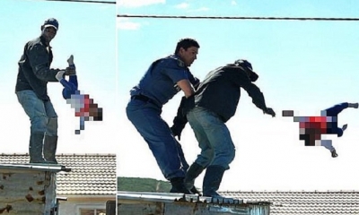 Momento en el que el padre lanza a su hija al vacío como protesta. Foto: Ojo.pe