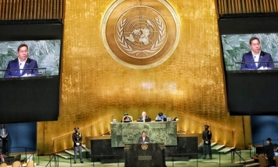 El presidente Luis Arce en el 77° periodo de sesiones de la Asamblea General de las Naciones Unidas, el 20 de septiembre de 2022. Foto: Archivo