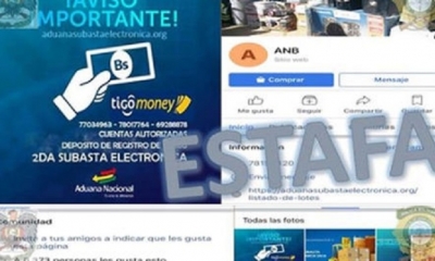La cuenta falsa publicada en la cuenta de Facebook de la FELCC