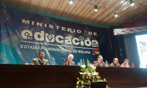 Álvaro García Linera en el acto de presentación del libro Nº 60 de la Biblioteca Laboral, Historia del Movimiento Fabril de Bolivia