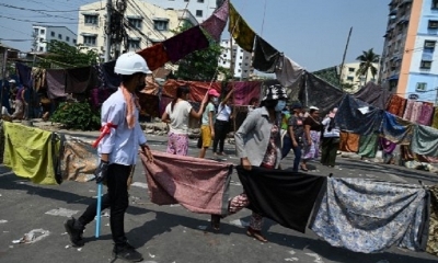 Manifestantes en Myanmar, Birmania.