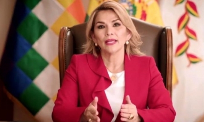 La presidenta Jeanine Áñez durante su intervención en la reunión de la ONU. | ABI