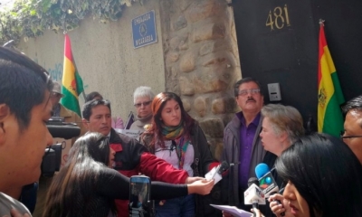 La protesta de las plataformas en puertas de la embajada de Nicaragua. Foto: ANF