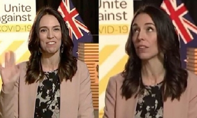 Jacinda Ardern, primera ministra de Nueva Zelanda, fue sorprendido por sismo durante entrevista en vivo sobre la COVID-19 | Fuente: Captura