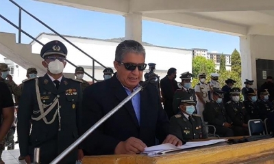 El ministro Edmundo Novillo durante su discurso.