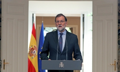 El primer ministro de España, Mariano Rajoy, durante un discurso en Madrid, España, el 4 de mayo de 2018.
