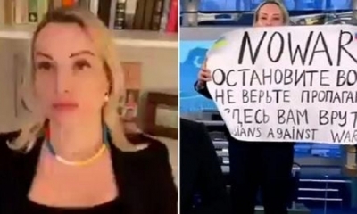 Se desconoce el paradero de Marina Ovsyannikova después de que irrumpió en el plató del Canal Uno de la televisión estatal rusa en vivo.