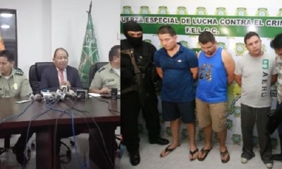 Ministro y autoridades policiales presentando a la banda de secuestradores/Foto.Kandire.bo