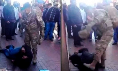 Un militar propina una golpiza a un presunto ladrón, que había robado a una mujer.