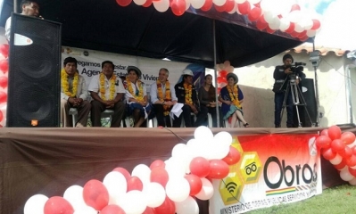 Presidente en ejercicio Álvaro García Linera en el acto de entrega. Foto: ABI