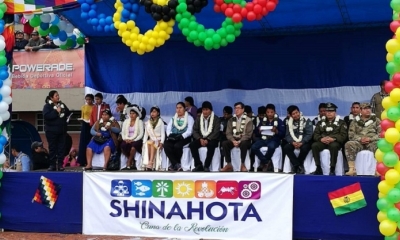 El presidente Evo Morales participa del acto de inauguración de los IX Juegos Estudiantiles Plurinacionales en Shinahota. Foto: RRSS