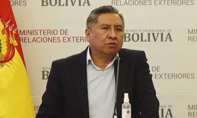 El canciller Rogelio Mayta en conferencia de prensa. | Cancillería