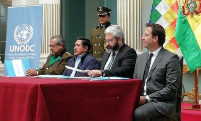 Thierry Rostan, destacó los esfuerzos de Bolivia en la lucha contra el narcotráfico y delitos conexos. Foto: ABI
