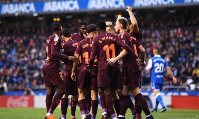 El Barcelona en su partido contra el Deportivo La Coruña/Foto. RRSS