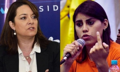 La gerente de Bolivia Tv, Rocío Molina, y la senadora de CC, Andrea Barrientos.