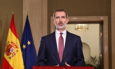 El rey español, Felipe VI, durante su discurso extraordinario a la nación del 18 de marzo de 2020.