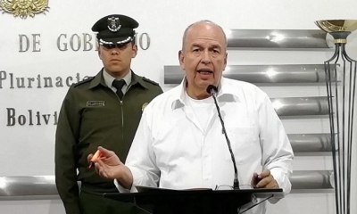 El ministro de Gobierno, Arturo Murillo, durante una conferencia de prensa.