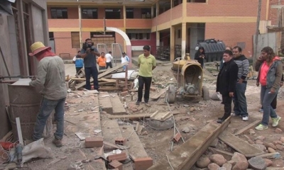 Los trabajos en una escuela de Quillacollo