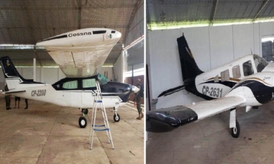 Las dos avionetas precintadas.
