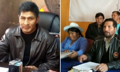 El ejecutivo de la COB, Guido Mitma, y el líder del grupo que lo desconoce, Adrián Quelca.