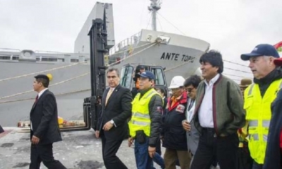 Evo Morales en el puerto de Ilo | Fuente: Twitter @evoespueblo