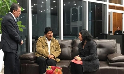 El presidente Evo Morales a su llegada a México.