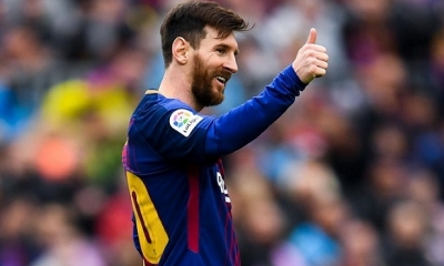 Gesto de satisfacción de Messi en el Camp Nou. Foto: Getty Images