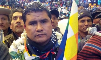 El principal líder de la Csutcb, Jacinto Herrera, ayer en La Paz, tras una reunión con el presidente Evo Morales. 