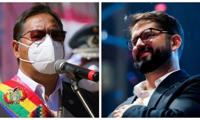 El presidente Luis Arce y el mandatario electo de Chile, Gabriel Boric. Foto: https://www.biobiochile.cl