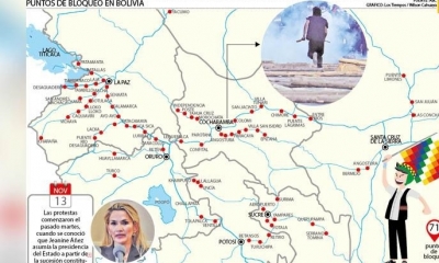 Puntos de bloqueo en Bolivia.