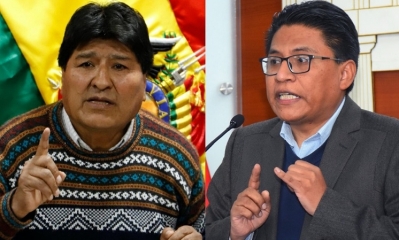 Del lado izquierdo el expresidente Evo Morales, y el ministro de Justicia, Iván Lima.