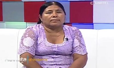 Marina Janco, la mujer de pollera que fue agredida. Foto: Captura Unitel