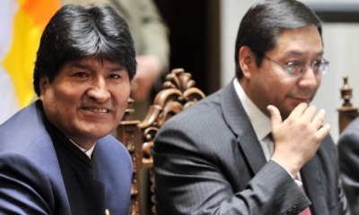 El candidato a la presidencia por el MAS, Luis Arce Catacora (izq.), junto al exmandatario Evo Morales. | Foto archivo | AFP