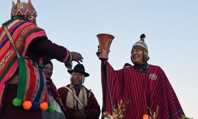 El presidente Evo Morales participó en los actos del Año Nuevo Andino Amazónico en la localidad de Tiahuanacu, en La Paz. Foto: ABI