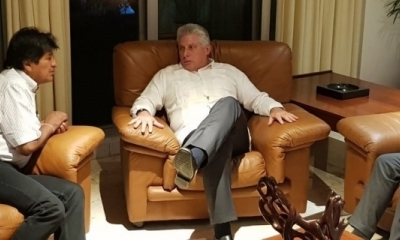 Los presidentes de Bolivia, Evo Morales, y de Cuba, Miguel Díaz-Canel